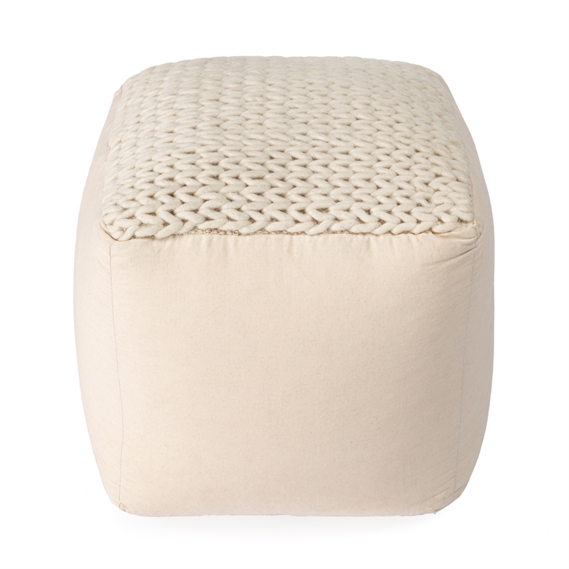 Beaumont Lane Contemporary Woven Pouffe in Cream/Ivory Finish