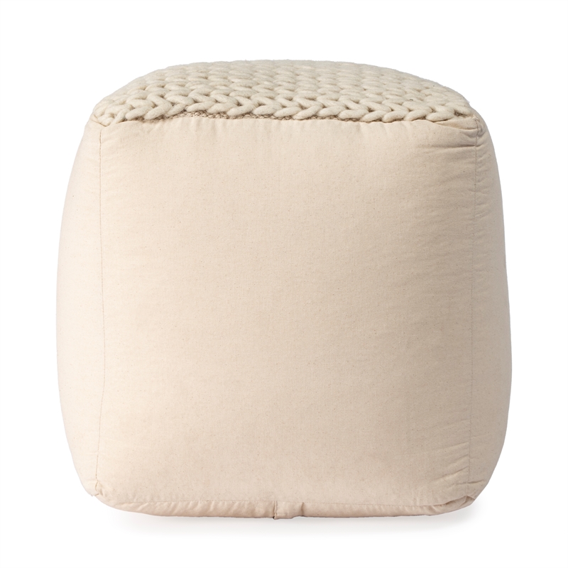 Beaumont Lane Contemporary Woven Pouffe in Cream/Ivory Finish