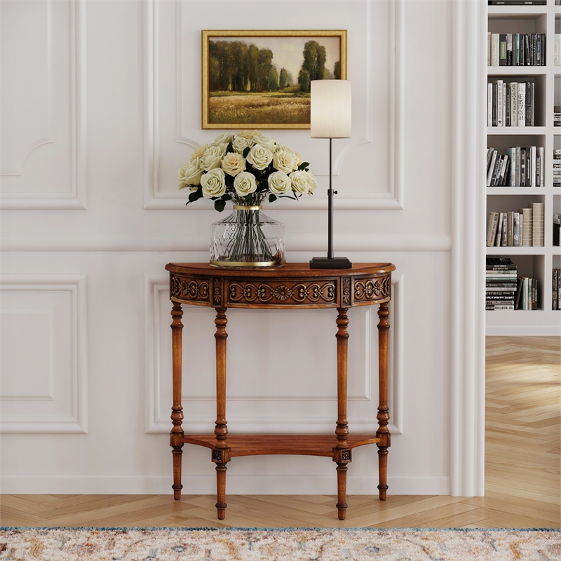 Beaumont Lane Traditional Antique Cherry Demilune Console Table