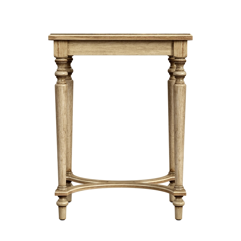 Beaumont Lane Traditional Solid Wood Inlay Accent Table in Antique Beige