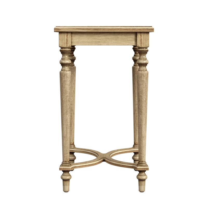 Beaumont Lane Traditional Solid Wood Inlay Accent Table in Antique Beige