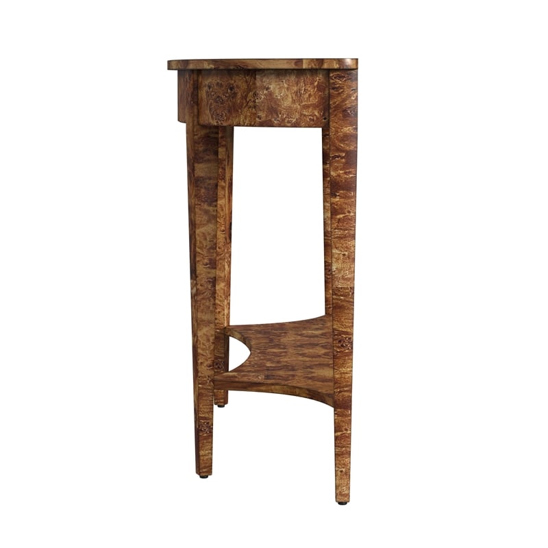 Beaumont Lane Traditional Burl Wood Demilune Console Table in Brown