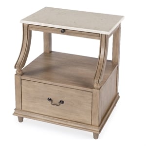 Beaumont Lane Traditional Marble And Wood 1 Drawer Nightstand in Tan/Beige