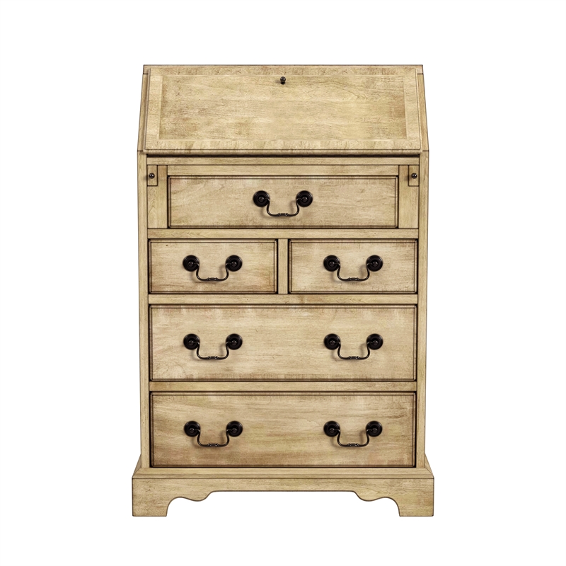 Beaumont Lane Rubberwood Beige Secretary Desk Rectangular Drop Front 25.5