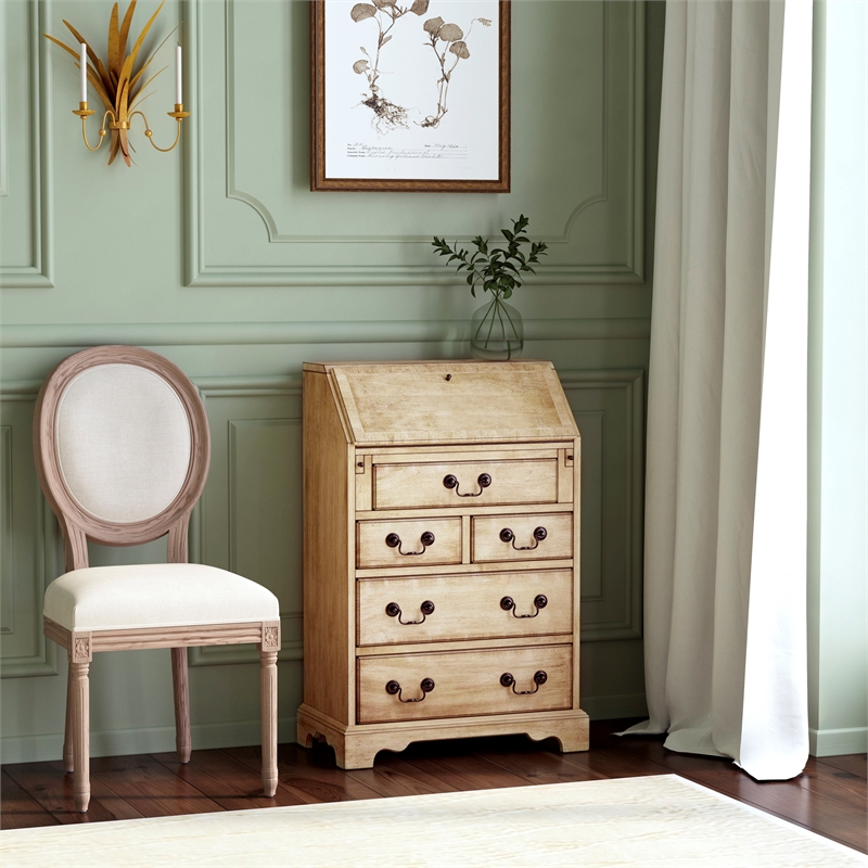 Beaumont Lane Rubberwood Beige Secretary Desk Rectangular Drop Front 25.5