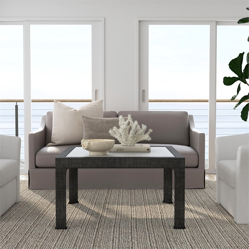 Beaumont Lane Traditional Glass And Square Coffee Table in Charcoal