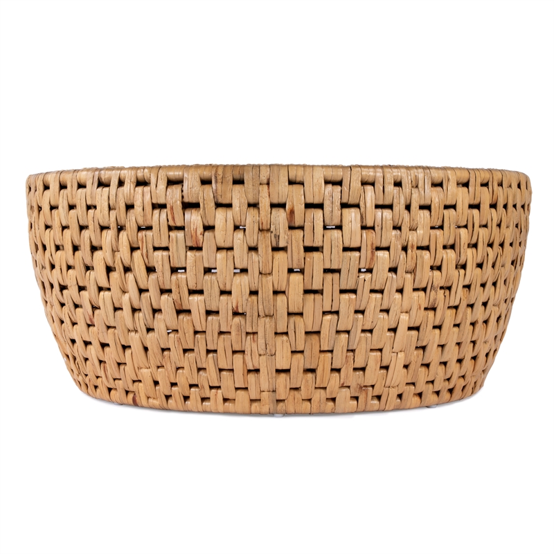 Beaumont Lane Coastal Round Rattan Drum Coffee Table in Natural Rattan