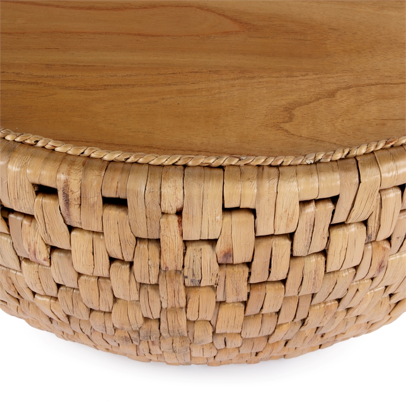 Beaumont Lane Coastal Round Rattan Drum Coffee Table in Natural Rattan