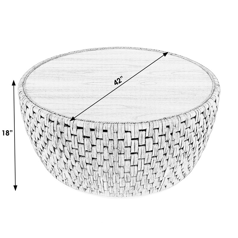 Beaumont Lane Coastal Round Rattan Drum Coffee Table in Natural Rattan