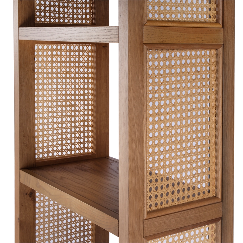 Beaumont Lane Modern Cane And Wood 4-Tier Etagere Bookcase in Brown