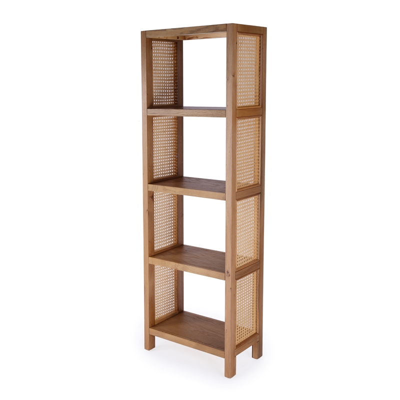 Beaumont Lane Modern Cane And Wood 4-Tier Etagere Bookcase in Brown