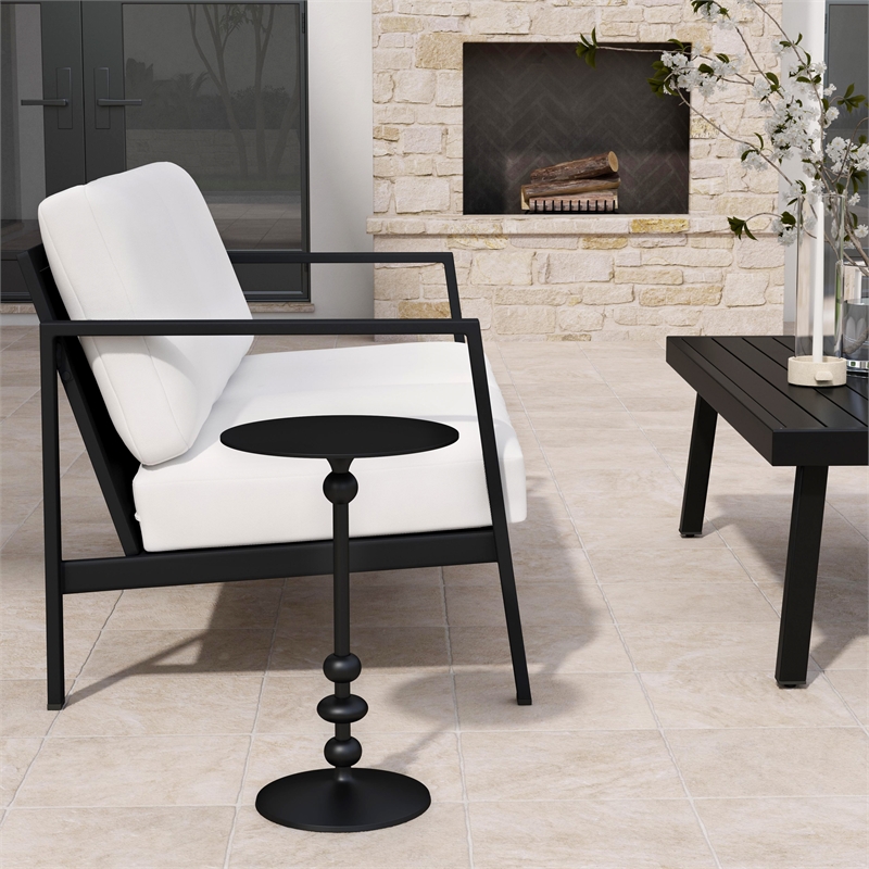 Beaumont Lane Transitional Outdoor Round Metal End Table In Matte Black