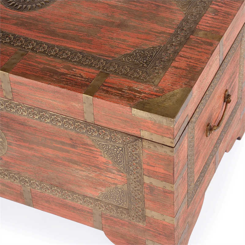 Beaumont Lane Transitional Wood Storage Trunk Coffee Table In Pink