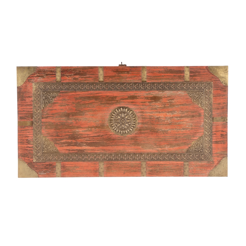 Beaumont Lane Transitional Wood Storage Trunk Coffee Table In Pink