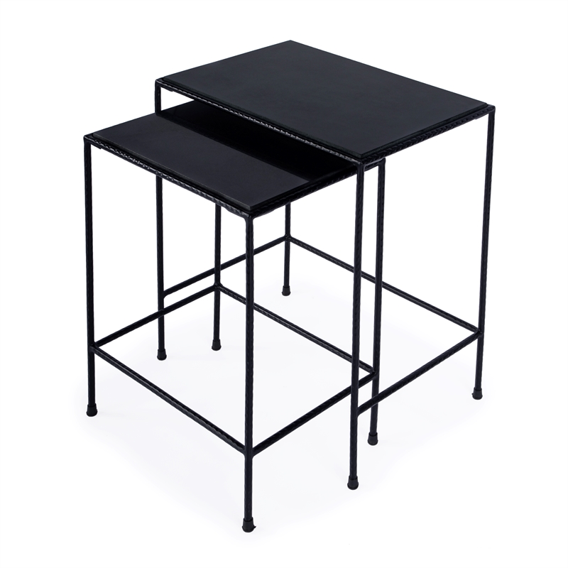 Beaumont Lane Transitional Outdoor Granite Stone & Iron Nesting Table In Black