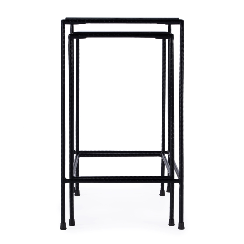 Beaumont Lane Transitional Outdoor Granite Stone & Iron Nesting Table In Black