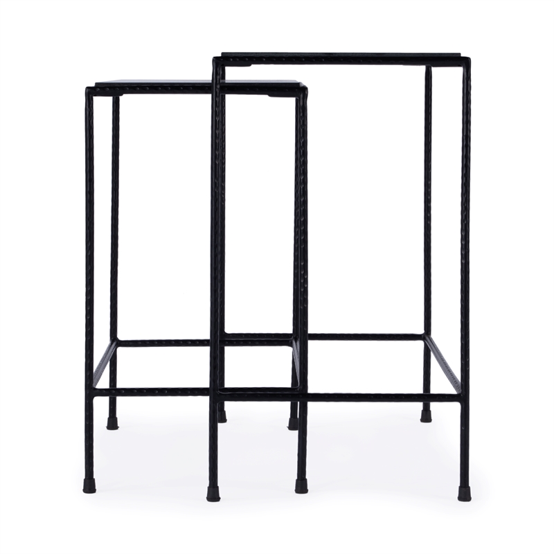 Beaumont Lane Transitional Outdoor Granite Stone & Iron Nesting Table In Black