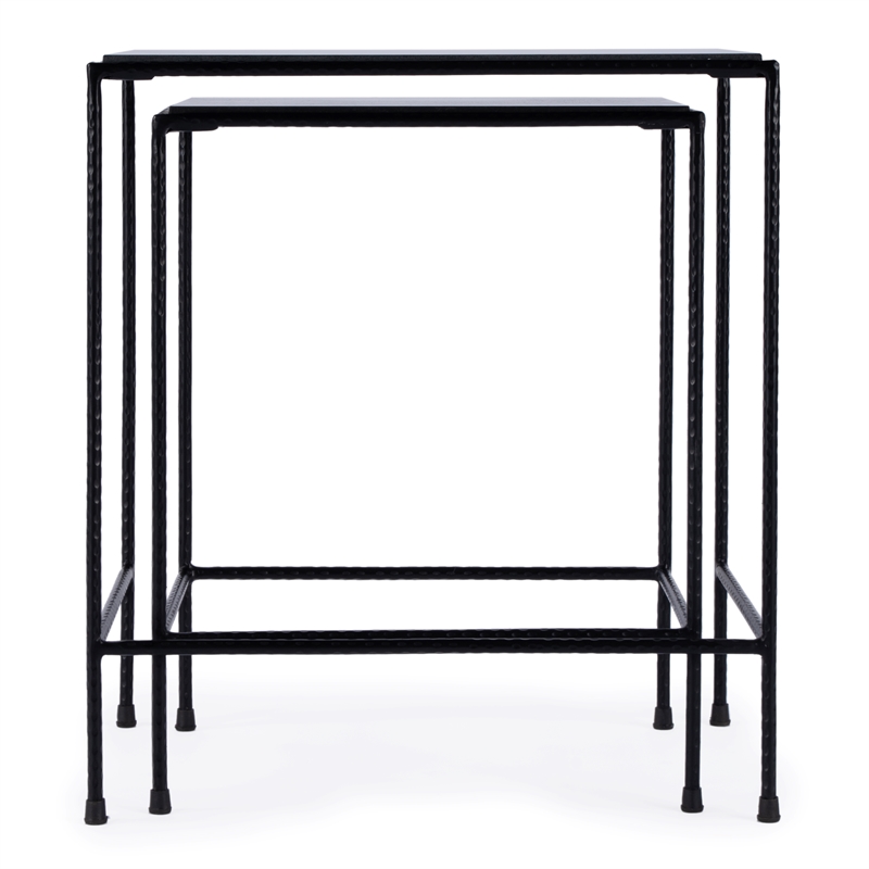 Beaumont Lane Transitional Outdoor Granite Stone & Iron Nesting Table In Black
