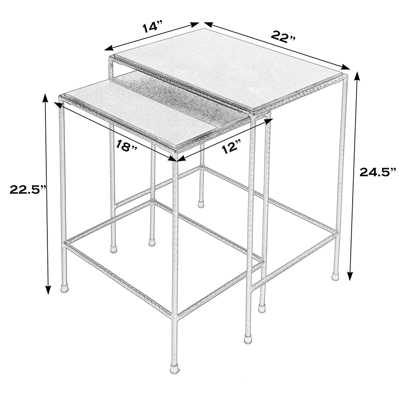 Beaumont Lane Transitional Outdoor Granite Stone & Iron Nesting Table In Black