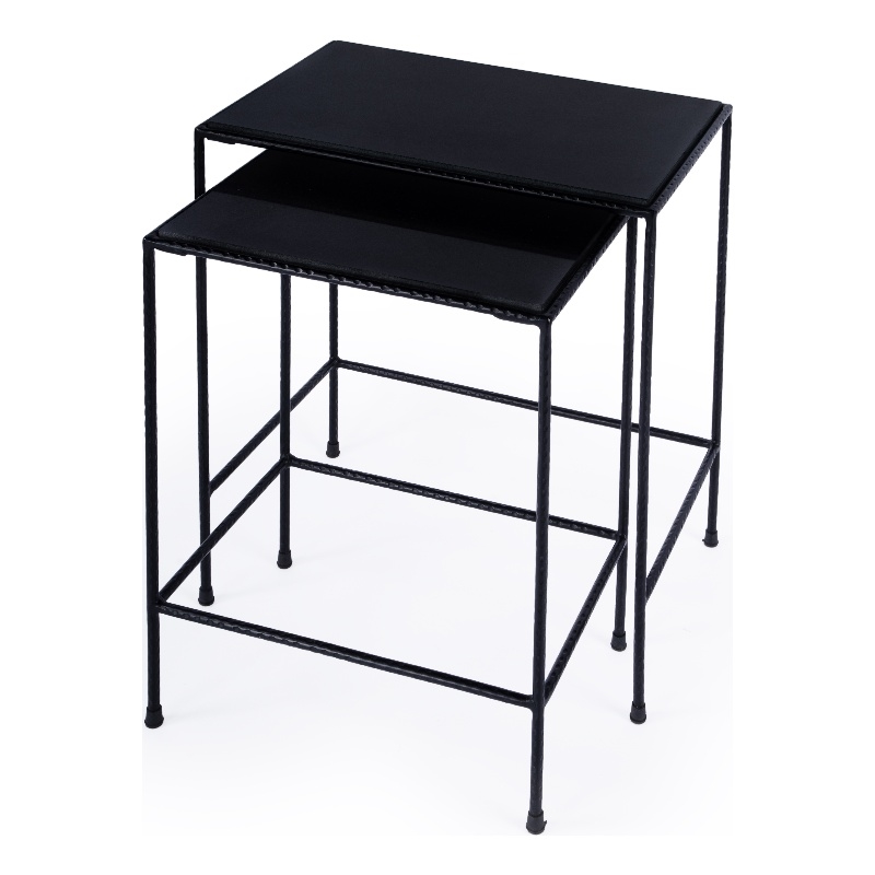 Beaumont Lane Transitional Outdoor Granite Stone & Iron Nesting Table In Black