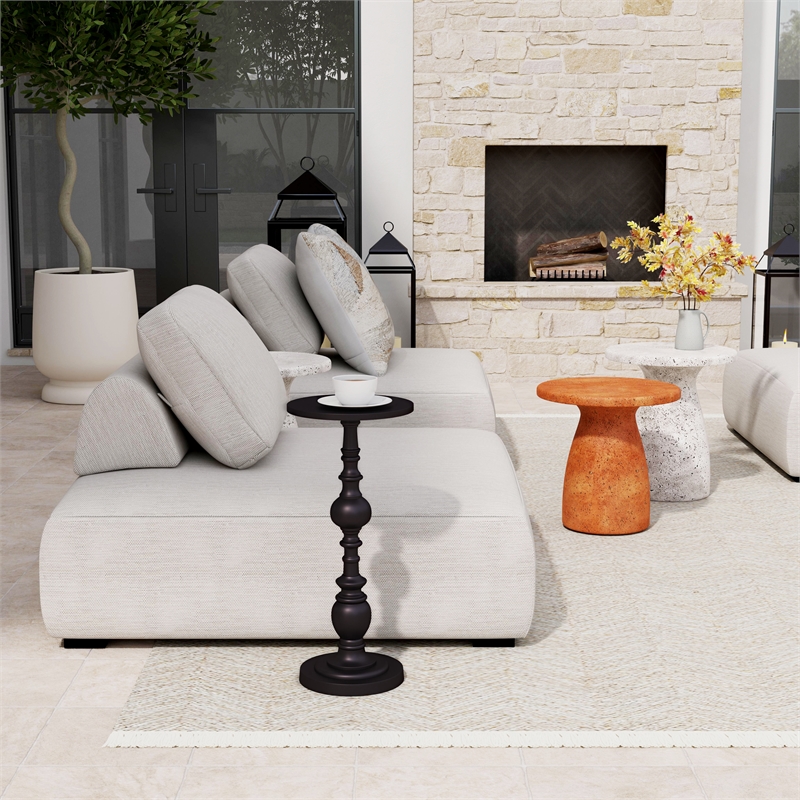 Beaumont Lane Transitional Outdoor Round Pedestal Side Table in Bronze