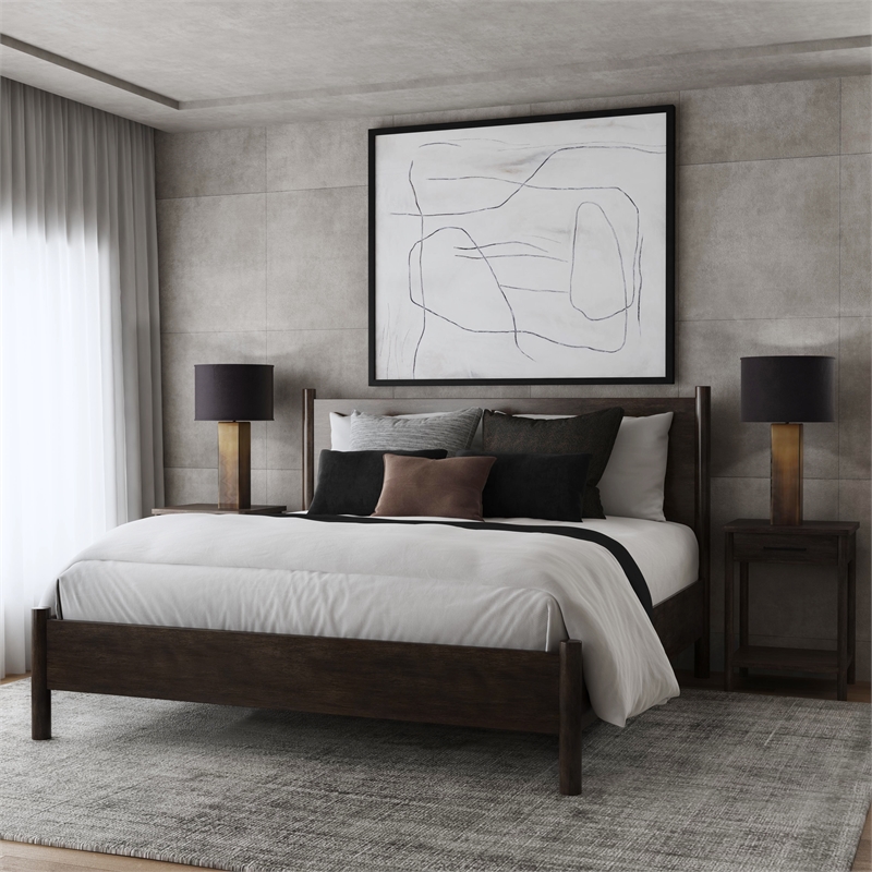 Beaumont Lane Mid-Century Rounded Leg King Bed in Soft Brown