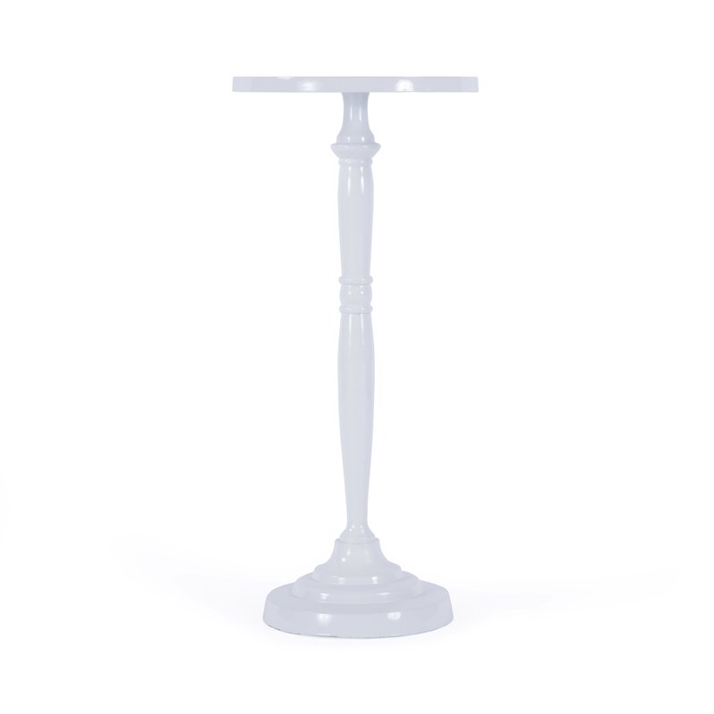 Beaumont Lane Traditional Outdoor Round Metal Pedestal Side Table in Ivory