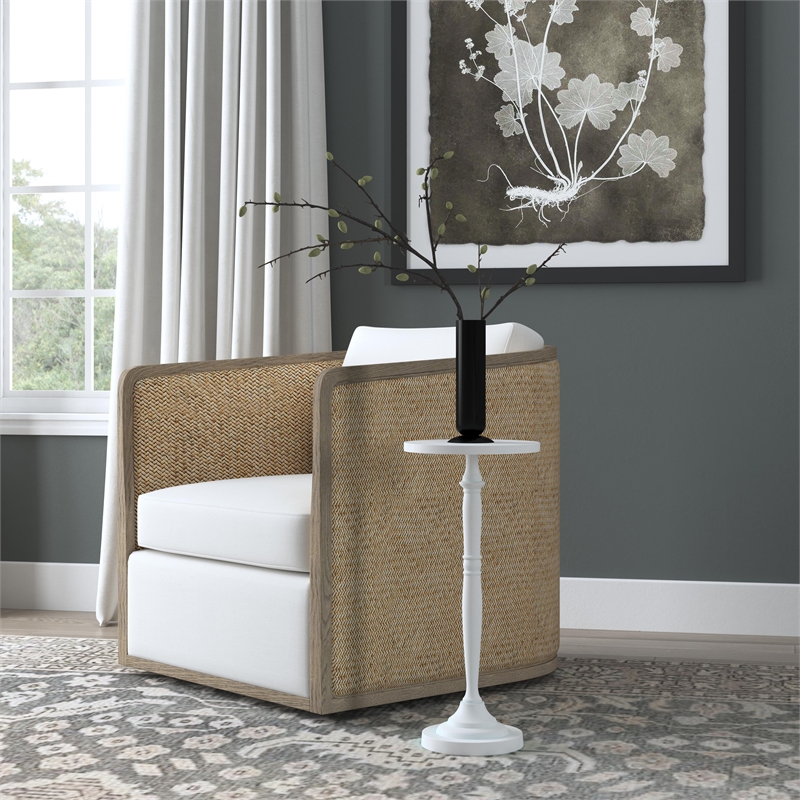 Beaumont Lane Traditional Outdoor Round Metal Pedestal Side Table in Ivory