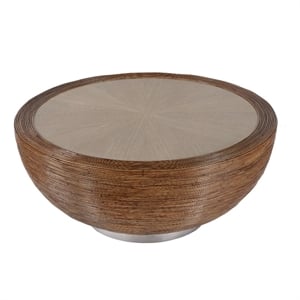 Beaumont Lane Contemporary Rattan Drum Coffee Table in Brown
