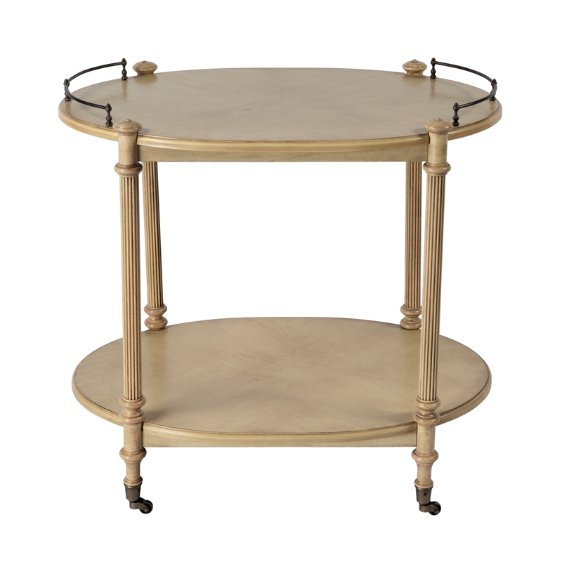 Beaumont Lane Wood Traditional 2 Tier Bar Cart in Antique Beige