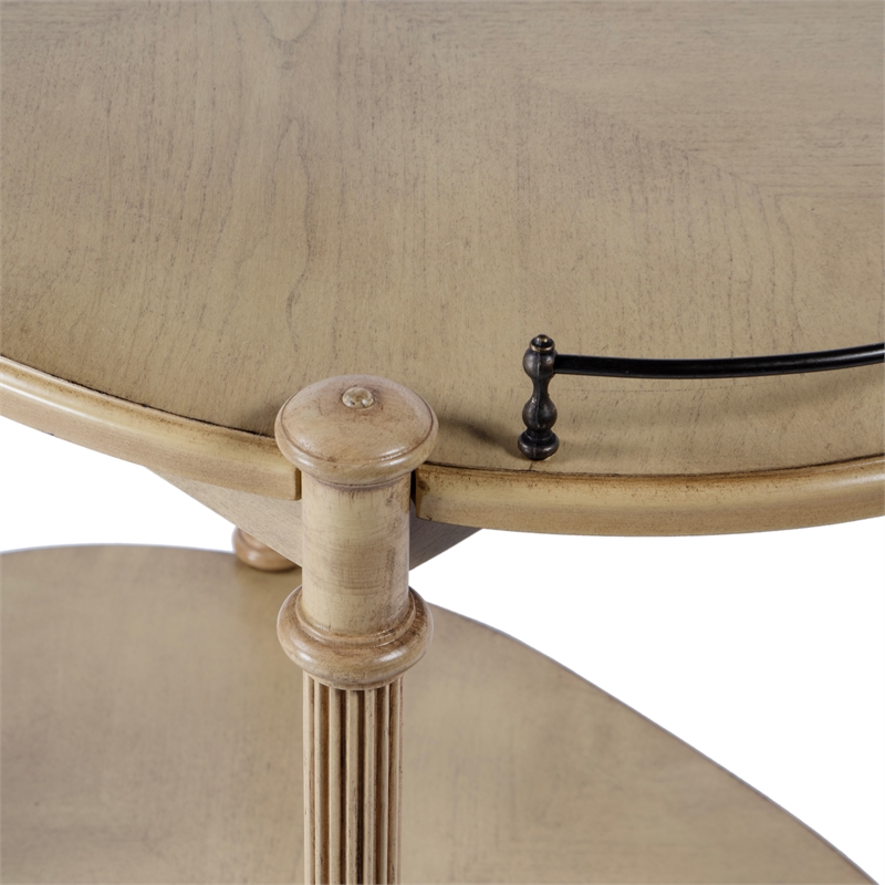 Beaumont Lane Wood Traditional 2 Tier Bar Cart in Antique Beige