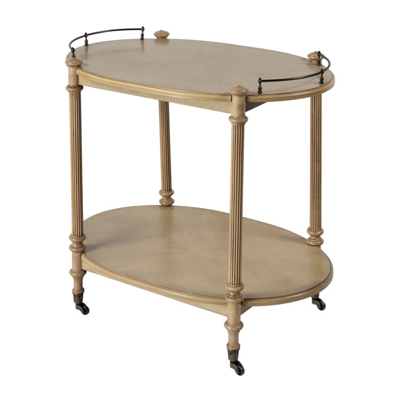 Beaumont Lane Wood Traditional 2 Tier Bar Cart in Antique Beige