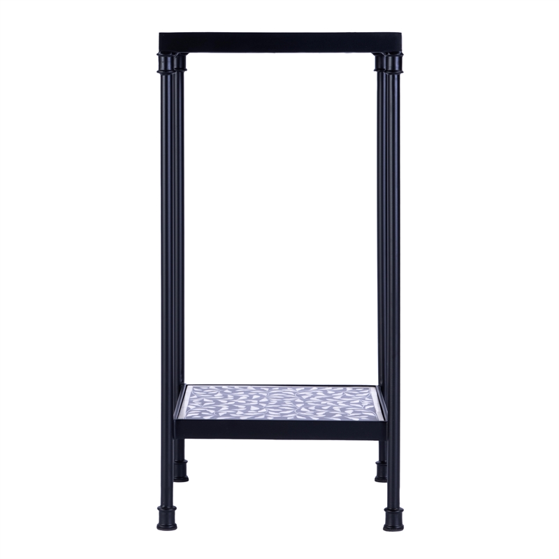 Beaumont Lane Modern Resin And Bone Inlay Side Table in Black / White