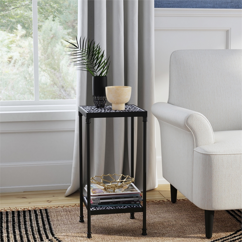 Beaumont Lane Modern Resin And Bone Inlay Side Table in Black / White