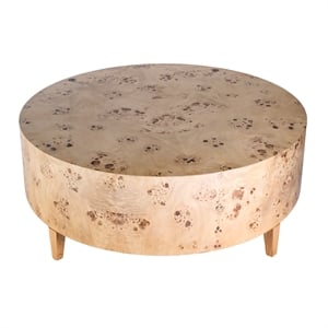 Beaumont Lane Mid-Century Round Burl Coffee Table in Light Brown Burl