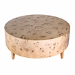 Beaumont Lane Mid-Century Round Burl Coffee Table in Light Brown Burl