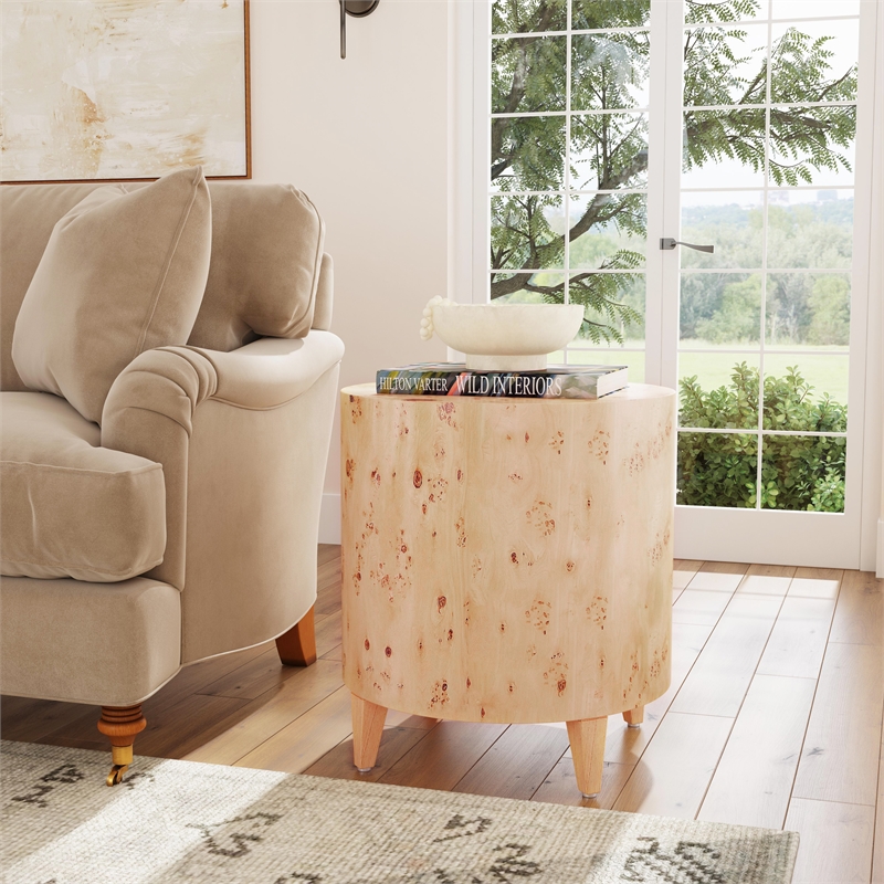Beaumont Lane Contemporary Burl Wood End Table in Light Burl