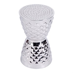 Beaumont Lane Contemporary Metal Drum End Table in Silver Finish