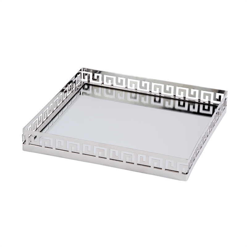Beaumont Lane Contemporary Square Serving Tray in Polished Silver