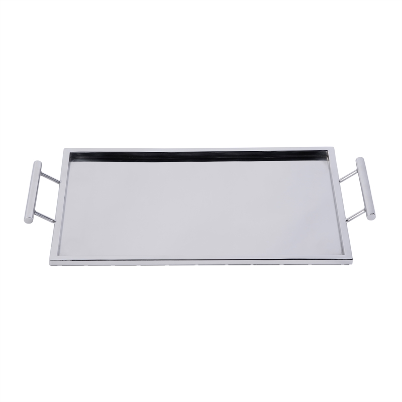 Beaumont Lane Modern Rectangle Serving Tray in Polished Silver