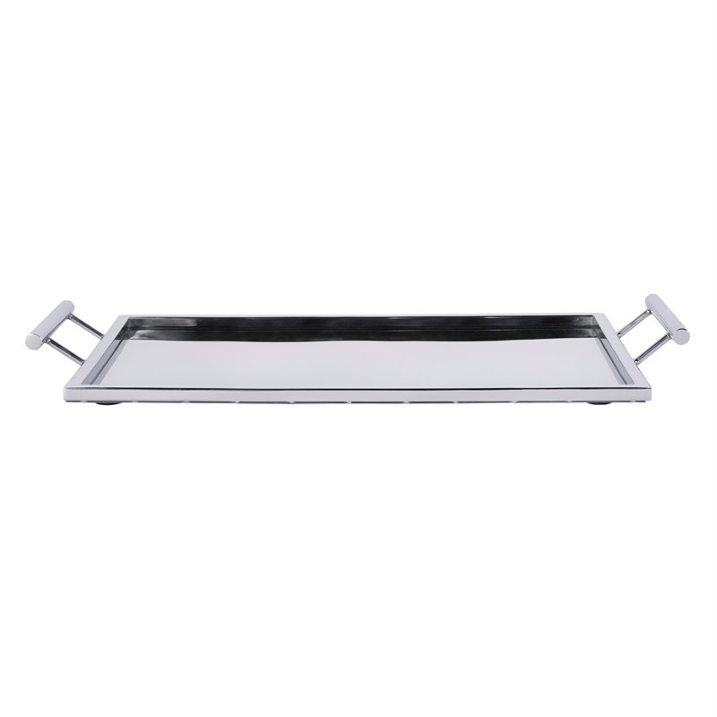 Beaumont Lane Modern Rectangle Serving Tray in Polished Silver