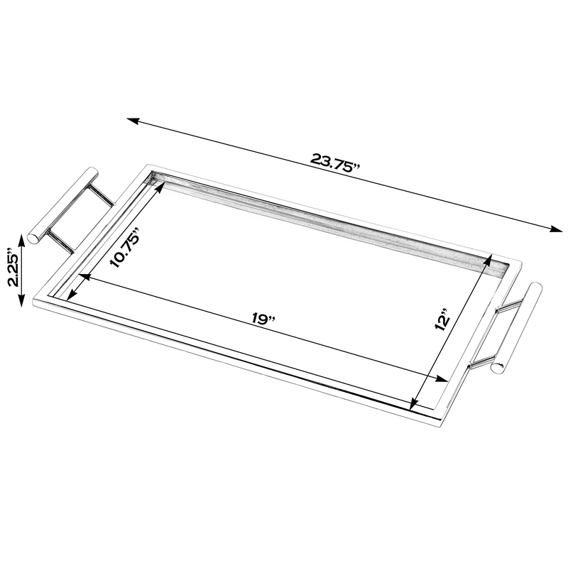 Beaumont Lane Modern Rectangle Serving Tray in Polished Silver
