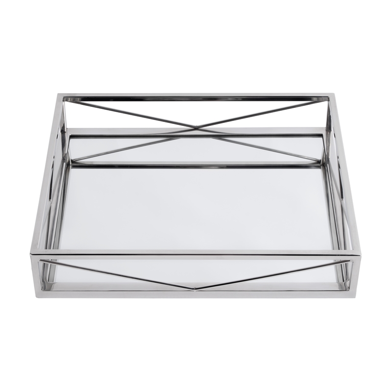 Beaumont Lane Modern Rectangle Serving Tray in Polished Silver