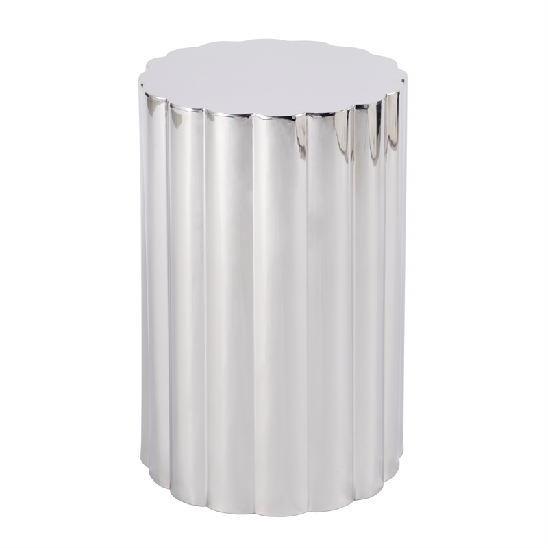 Beaumont Lane Metal Contemporary Side Table in Polished Silver