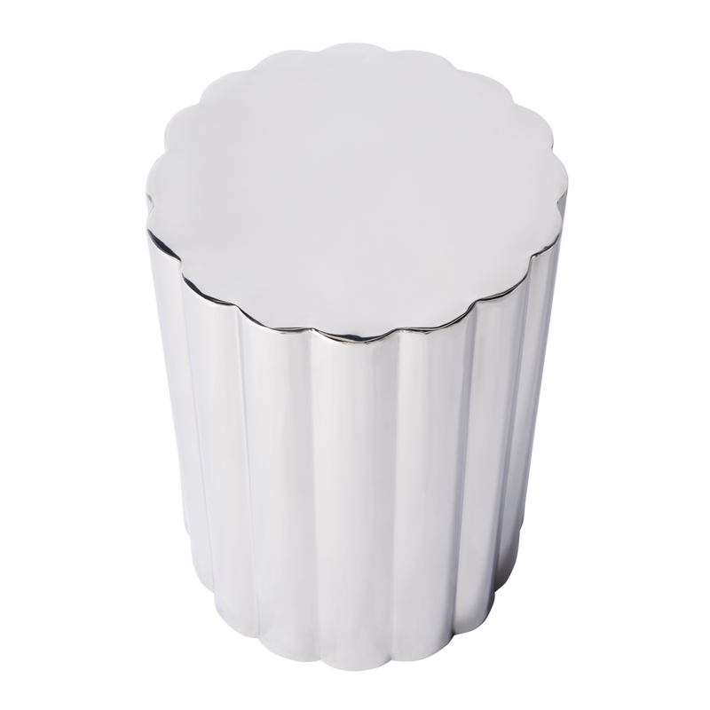 Beaumont Lane Metal Contemporary Side Table in Polished Silver