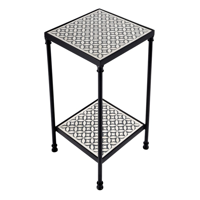 Beaumont Lane Modern Resin and Bone Inlay Side Table in Gray Bone Inlay