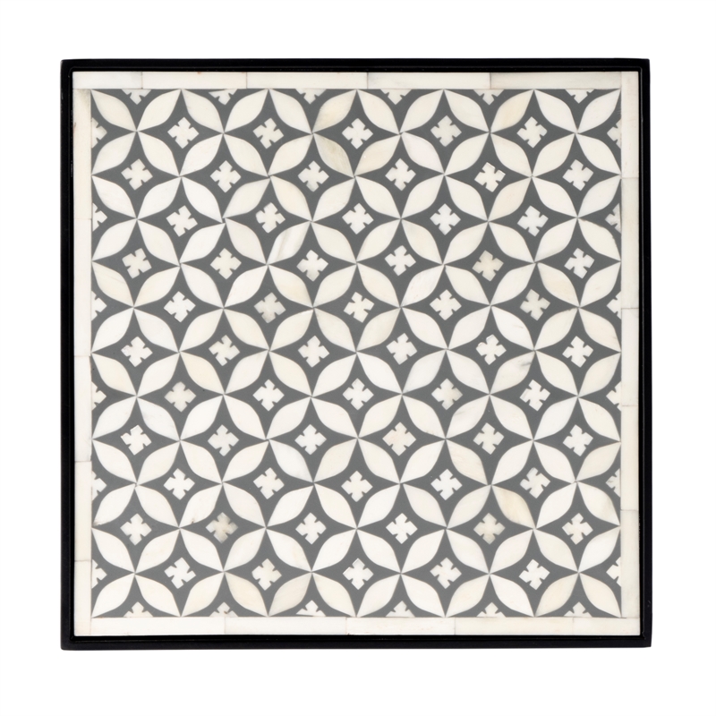 Beaumont Lane Modern Resin and Bone Inlay Side Table in Gray Bone Inlay