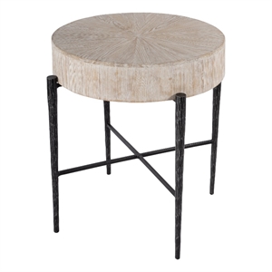Beaumont Lane Modern 24.5&quot Round Wood and Iron Side Table in Natural