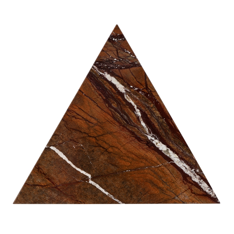 Beaumont Lane Modern Triangular Marble and Iron Side Table in Brown