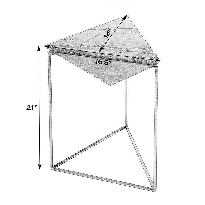 Beaumont Lane Modern Triangular Marble and Iron Side Table in Brown